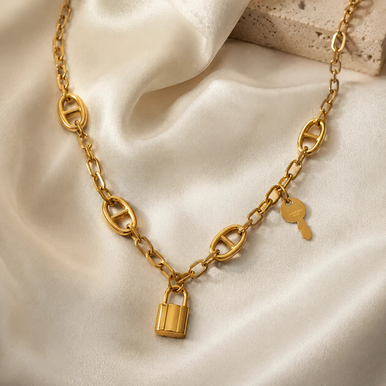 Gold Padlock Chain Necklace | Waterproof Stainless Steel