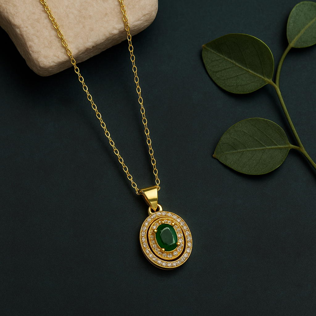 Emerald Orbit Halo Pendant