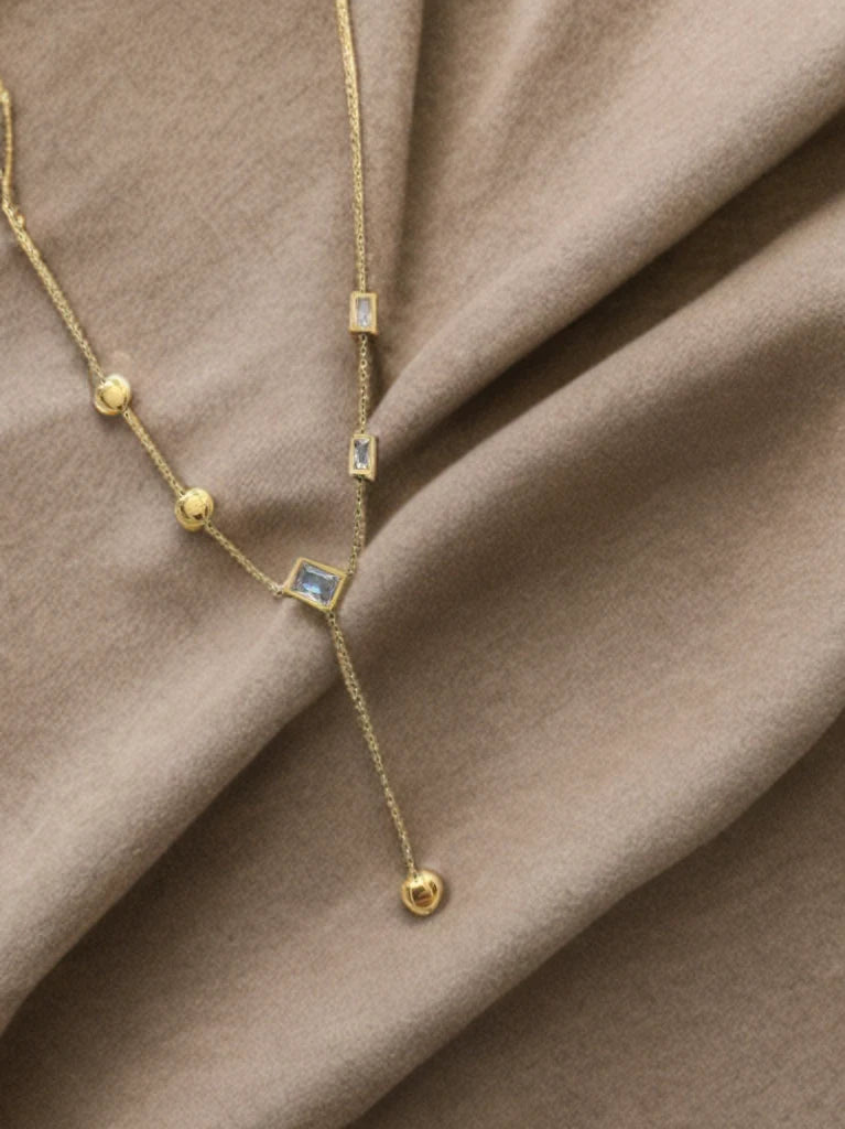 Elara Crystal Lariat Necklace – Anti Tarnish Waterproof Gold Plated Jewelry