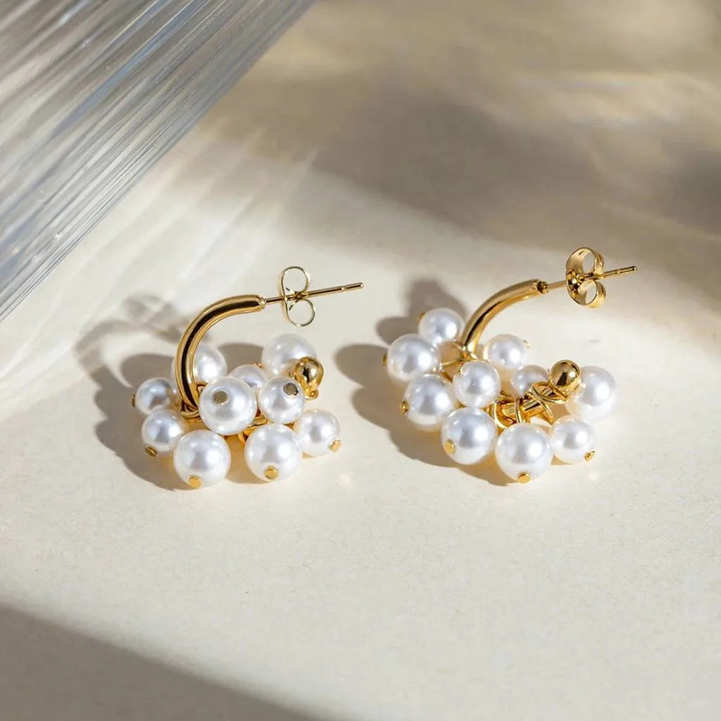 Golden Pearl Cluster Hoops