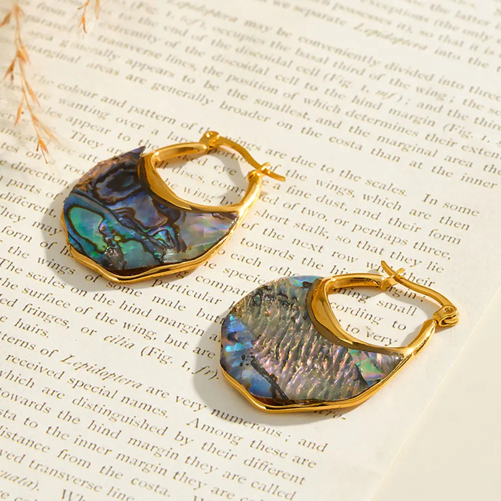 Abalone Shell Gold Hoop Earrings | Waterproof Iridescent Stainless Steel