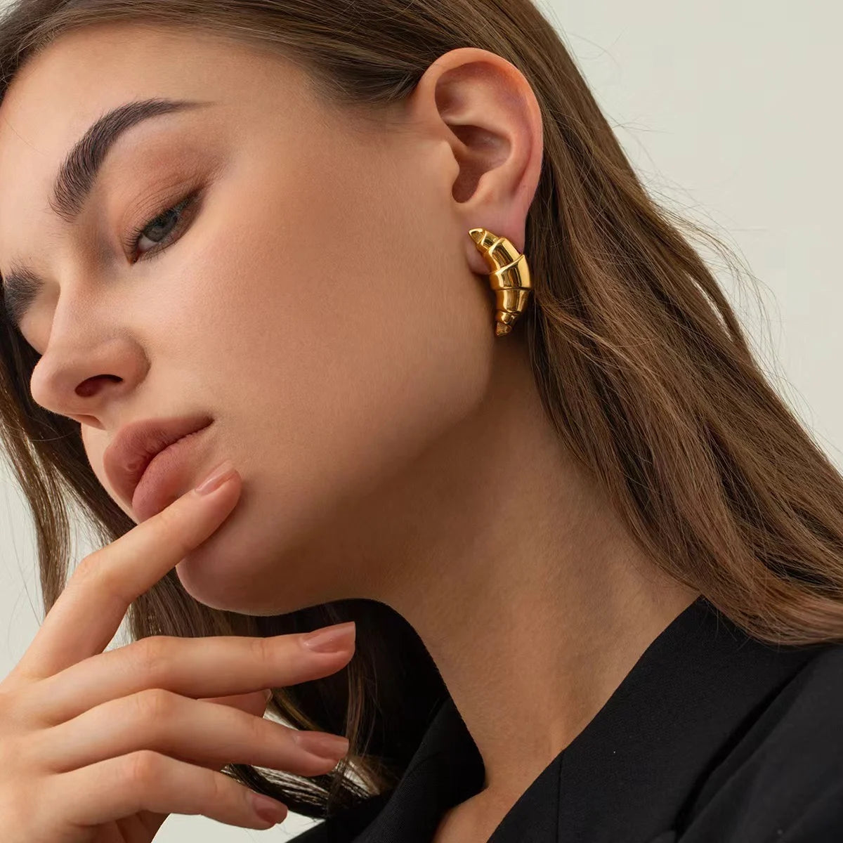 Gold Croissant Earrings | Sculptural Stainless Steel