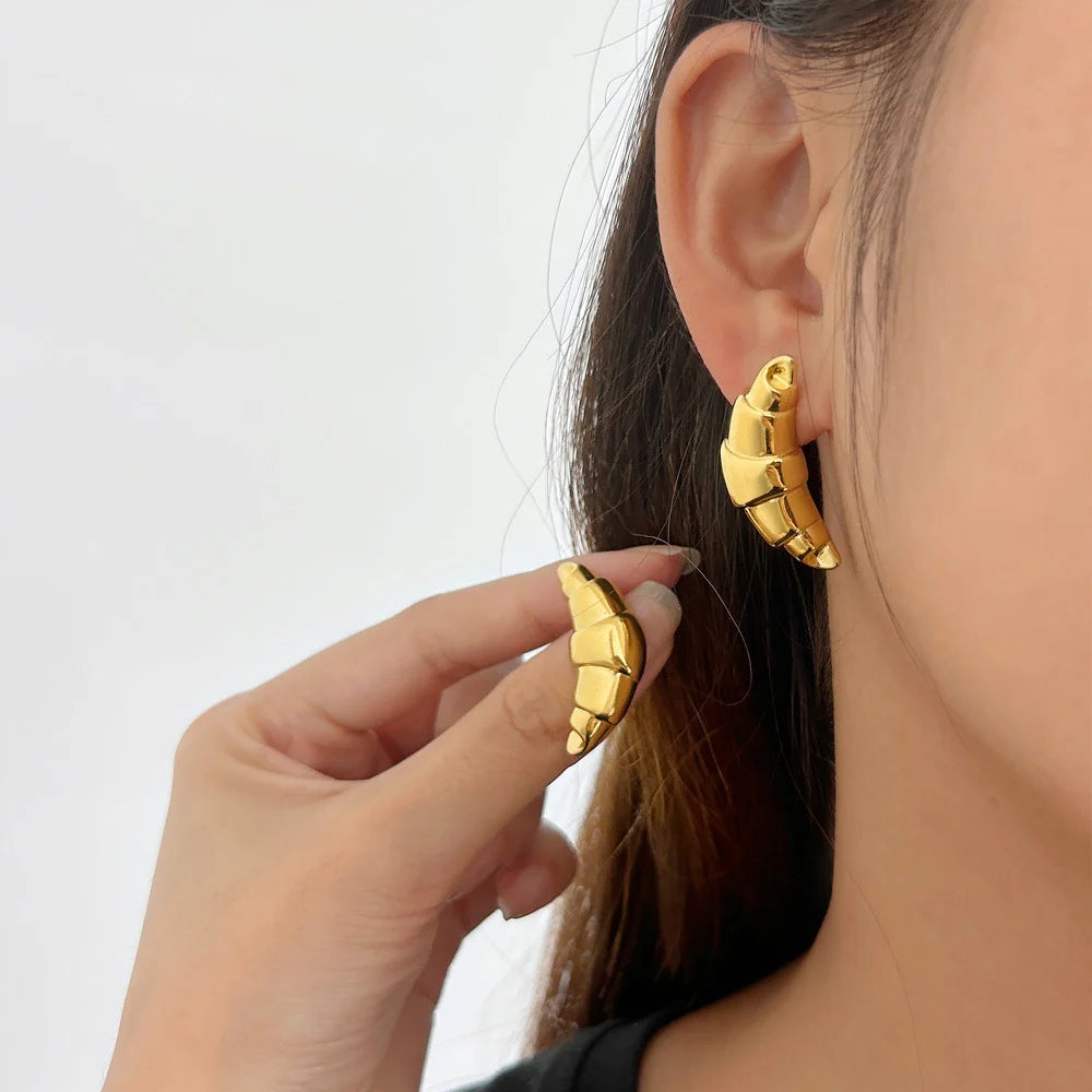 Gold Croissant Earrings | Sculptural Stainless Steel