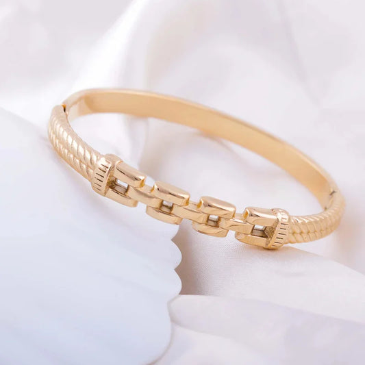 18K Gold Plated Chain Link Cuff Bracelet for Women