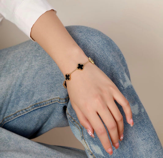 Black Clover Bracelet for Women | Minimal Gold Plated