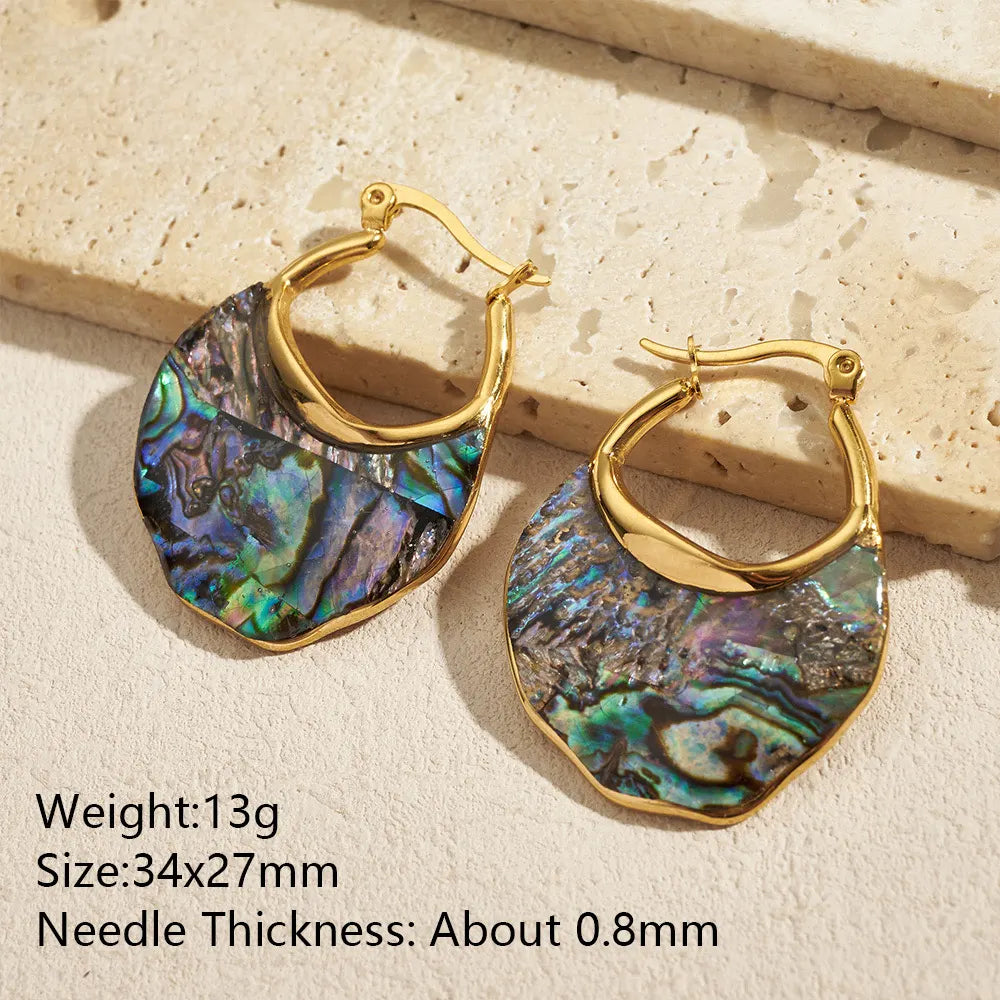 Abalone Shell Gold Hoop Earrings | Waterproof Iridescent Stainless Steel