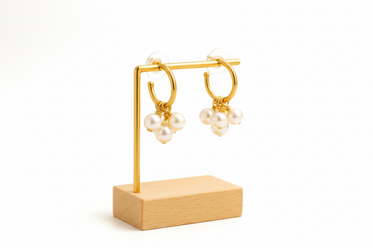 Golden Pearl Cluster Hoops