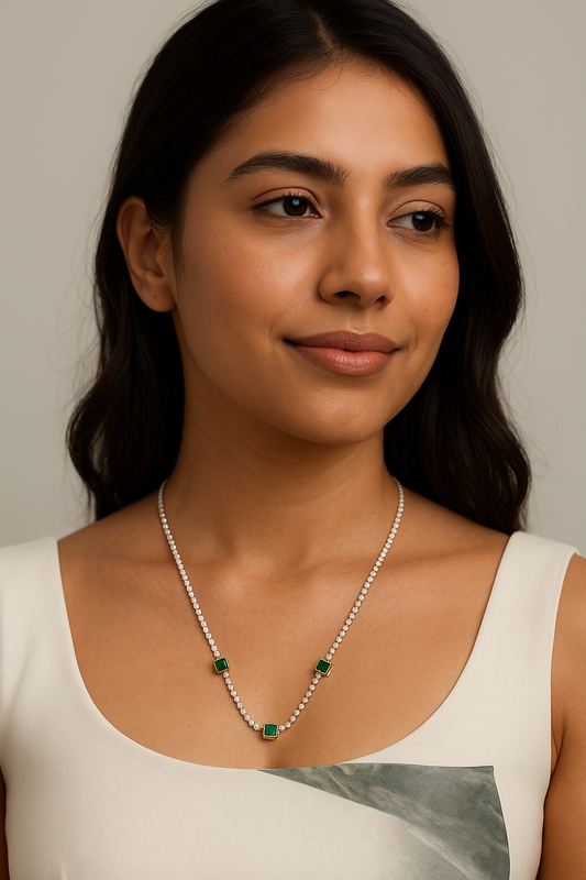 Emerald Station Tennis Necklace