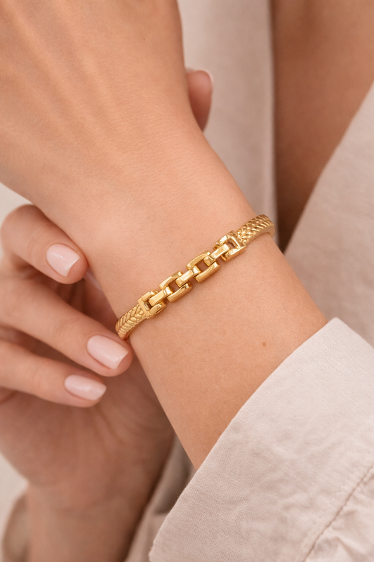 18K Gold Plated Chain Link Cuff Bracelet for Women