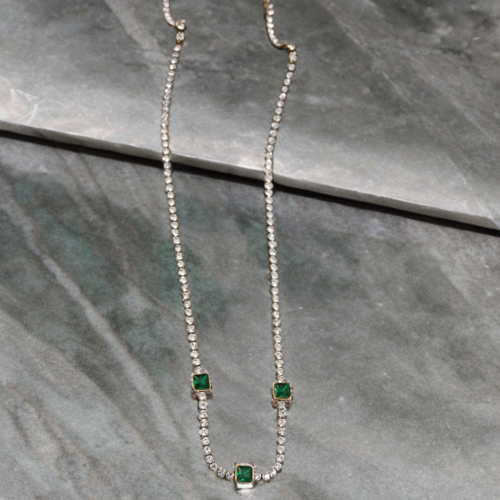 Emerald Station Tennis Necklace