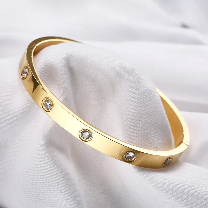 Gold Plated CZ Studded Minimal Bangle Bracelet