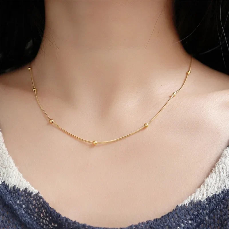 Beaded Snake Chain Necklace – Anti Tarnish Waterproof Gold Plated Jewelry