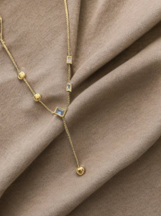 Elara Crystal Lariat Necklace – Anti Tarnish Waterproof Gold Plated Jewelry