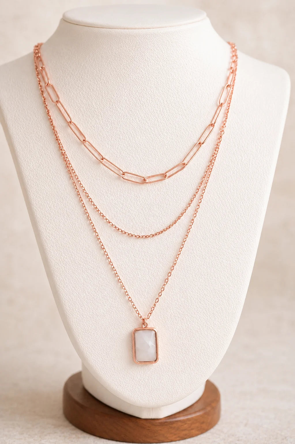     Stainless steel rose gold necklace with layered chains for everyday wear